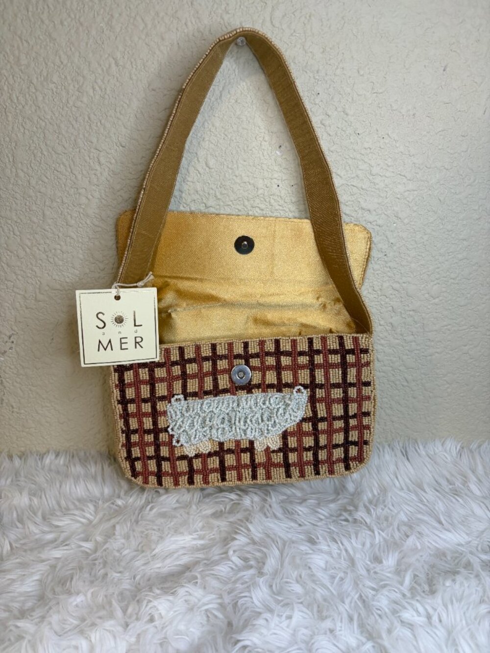 Viral 3D Sheep Beaded Shoulder Bag Plaid TikTok Quirky Farmcore NWT - Picture 8 of 9